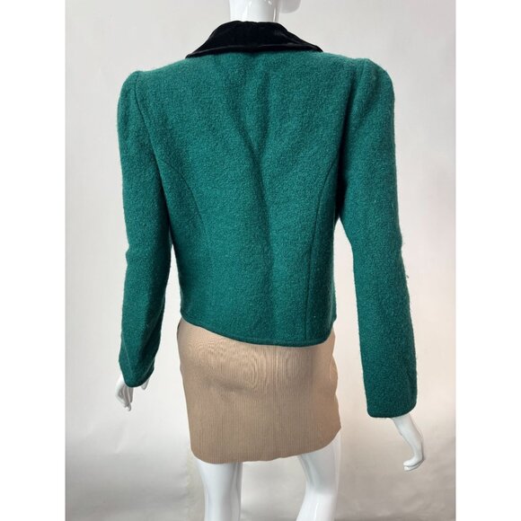 The Eagles Eye 80s Womens Wool Jacket With Velvet Collar Green Size 12 Vintage C - Picture 10 of 16